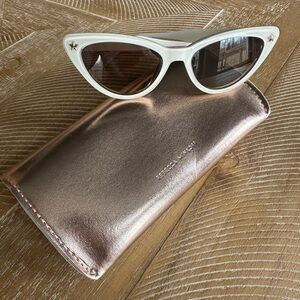 Rebecca Minkoff White Cat Eye Sunglasses with Metallic Case